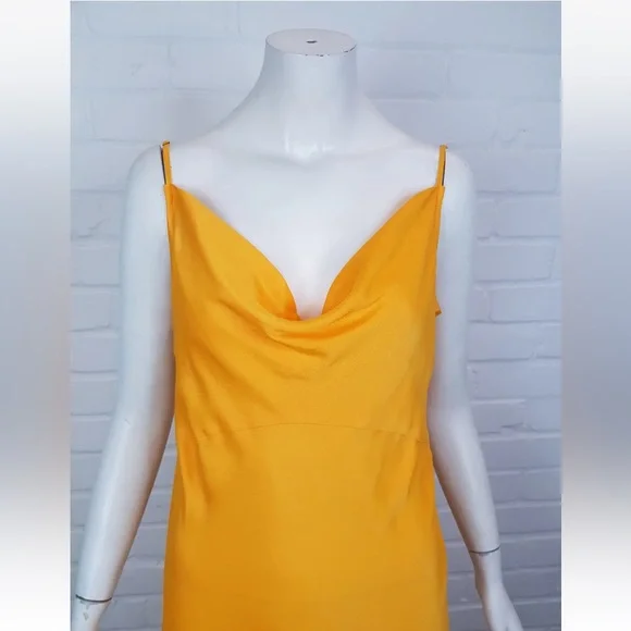 By Anthropologie Silky Cowl Neck Midi Dress Medium 12 14 Orange Column Party BN - Picture 4 of 14